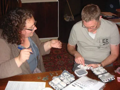 Katie Hinds, Wilts FLO, at a club meeting recording finds.